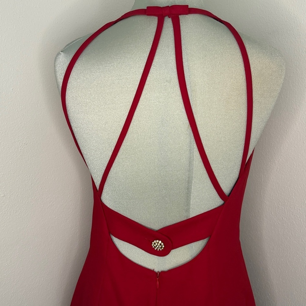 90’s Reggio red high neck strappy back cocktail mini dress 8 lined - Picture 3 of 8
